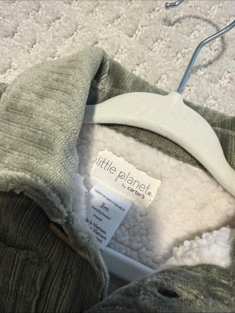 Carter's Olive Corduroy Sherpa-Lined Pea Coat
